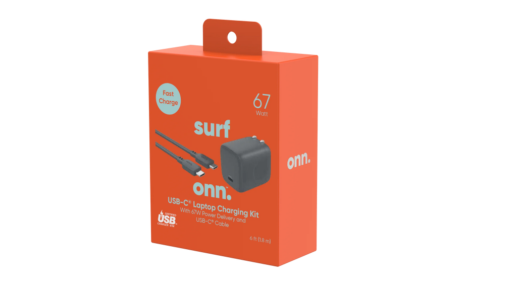 onn.  67W Laptop Charger with 1 -C Port, Compatible for Apple,Dell,,Asus,Acer,Lenovo,Grey