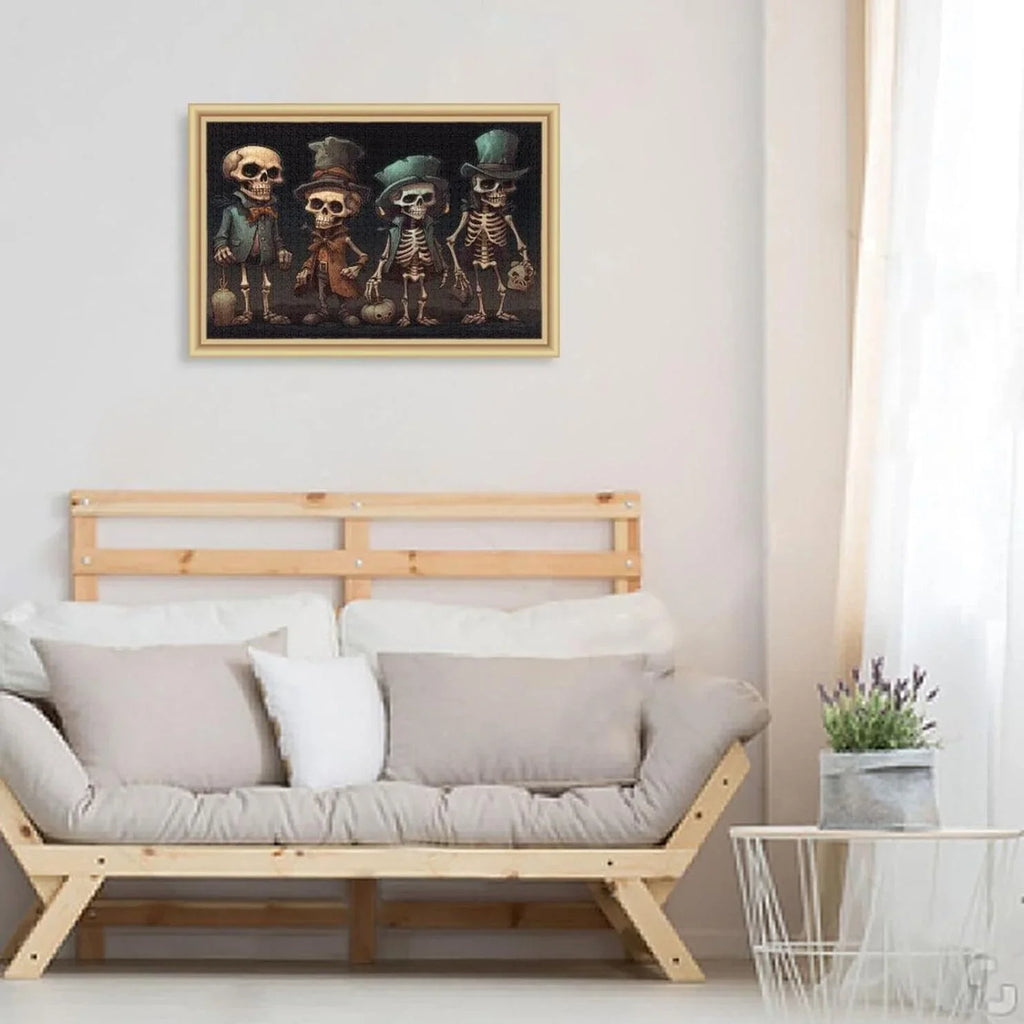 Dreamtimes 500  Wooden Jigsaw Puzzle Halloween Skeleton Print, Zigsaw with Alphabet Partition Storage Bag, Puzzle for Adults, Challenging Brain Exercise Family Game Gift for Kids Friends Parents