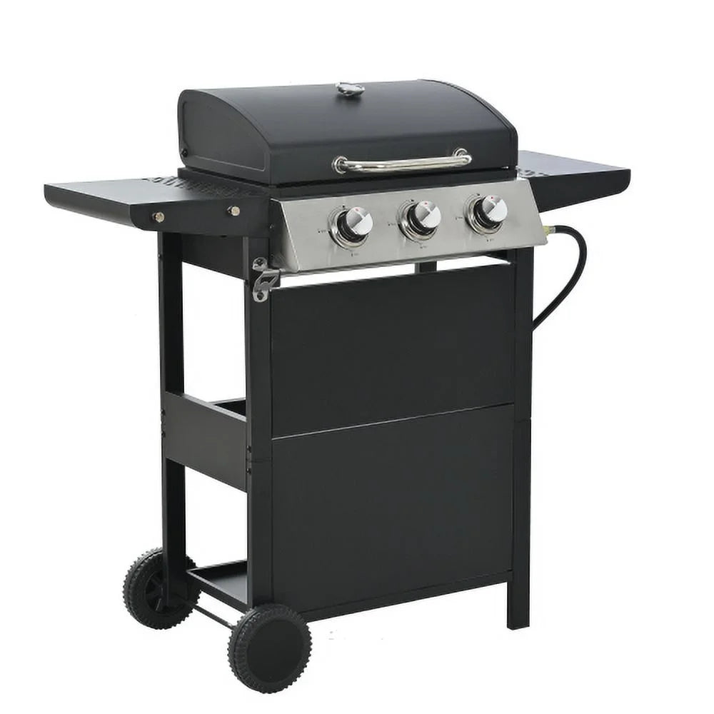Forclover Stainless Steel Portable Propane Gas Grill, 3-Burner  Grill with Top Cover Lid, Wheels, and 2 Side Shelves, for Outdoor Patio Garden Picnic Backyard