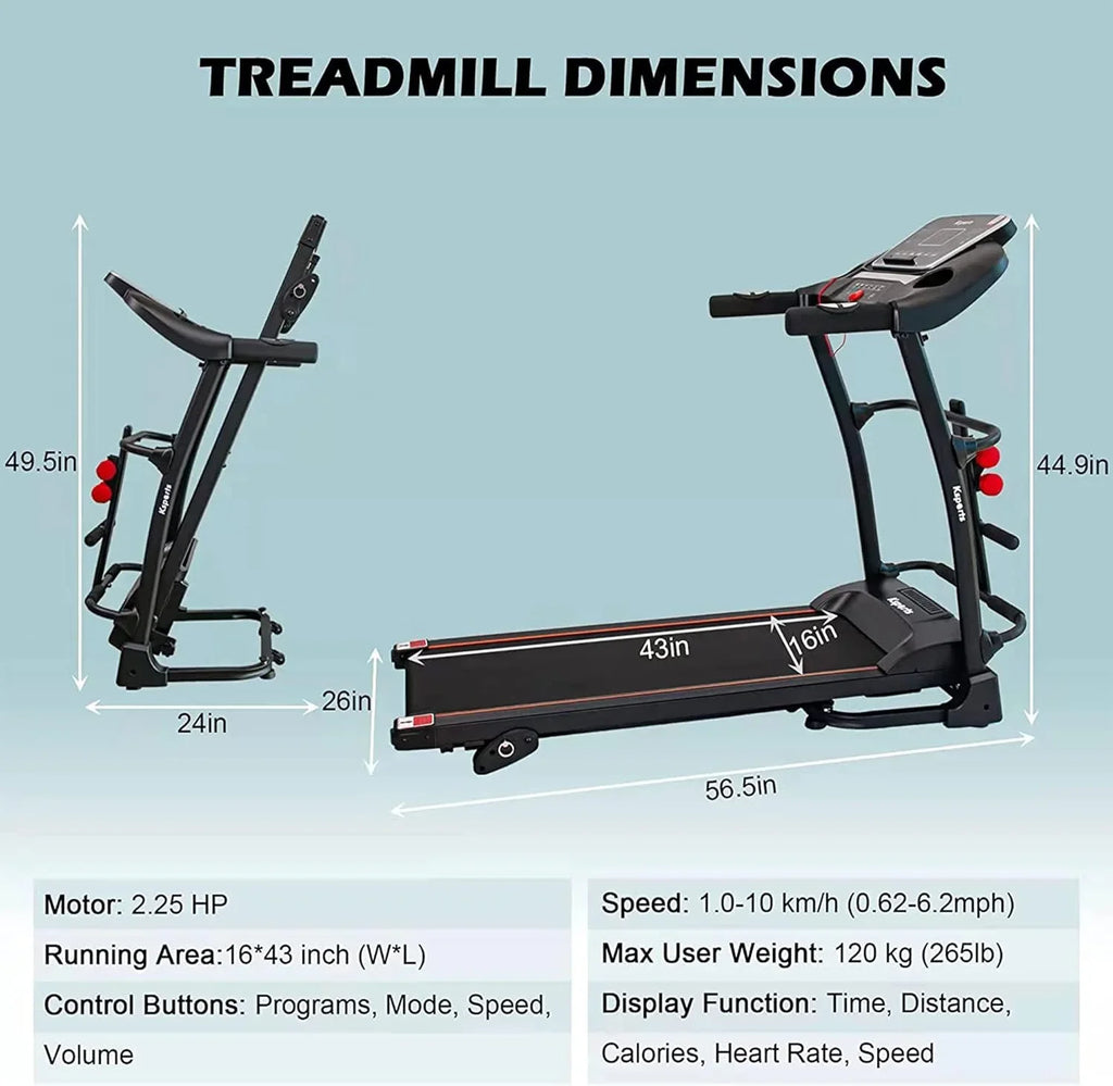 Foldable 16.5 Inch Fitness Portable Treadmill With Bluetooth Connectivity,  Display, And Tracking Apps For Home Gym Equipment, Black