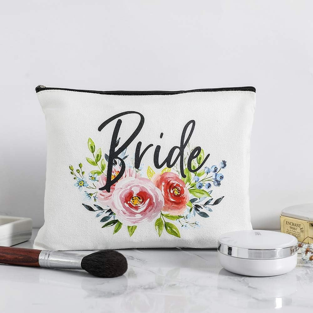 Charmoly Bridal Shower Gifts Bachelorette Gifts Bachelorette Party Favors Wedding Gifts Engagement Gifts Bride Gifts Bride Makeup Bag Miss to Mrs Bride to be Gifts Cosmetic Bag (Blue-Pink)