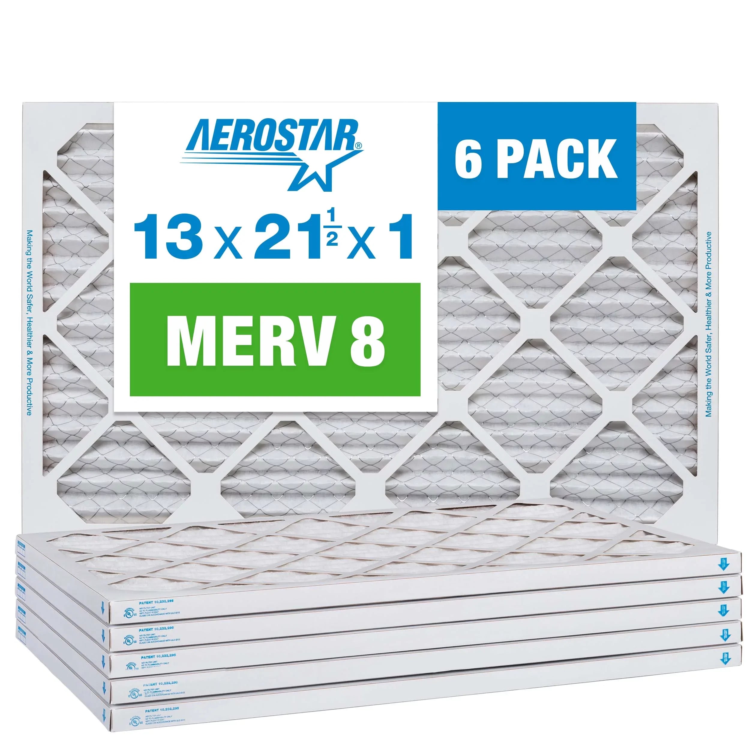 Aerostar 13 x 21 1/2 x 1  8 Pleated Air Filter,  Furnace Air Filter, 6 Pack