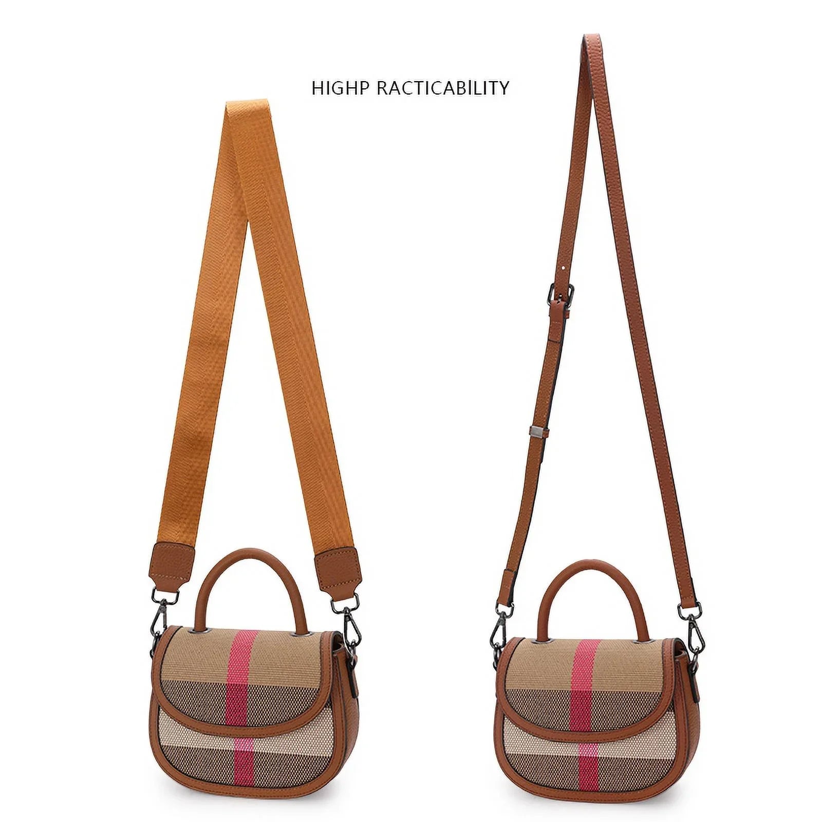 Aidrani   New Women's One Shoulder Crossbody Bag Canvas with Cowhide Saddle Bag