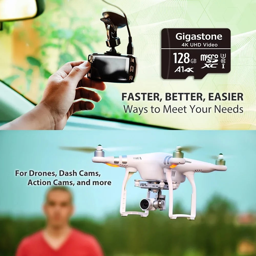 Gigastone 128GB Micro  Card, 4K  Video, A1 Class 10, Surveillance Security Cam Action Camera Drone Professional, Dash Cams, 5 Pack (5x128GB)