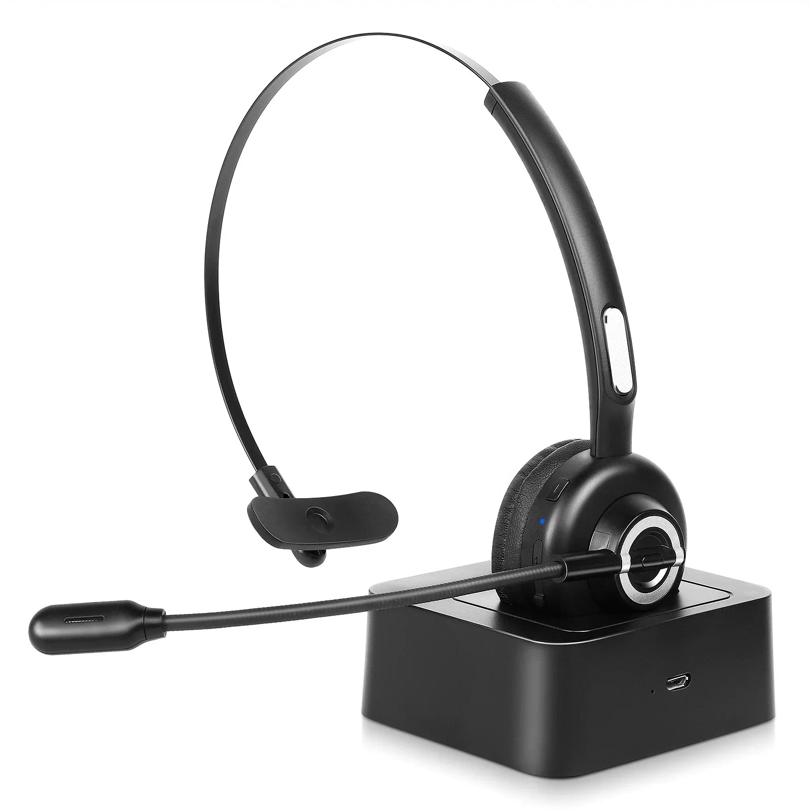 Comfortable Bluetooth Headset, -M97 Wireless Headset with Microphone, Wireless Cell Phone Headset with Noise Isolation Mic Charging Base Mute Function for Apple iPhone 11 Pro Max With Charging Dock