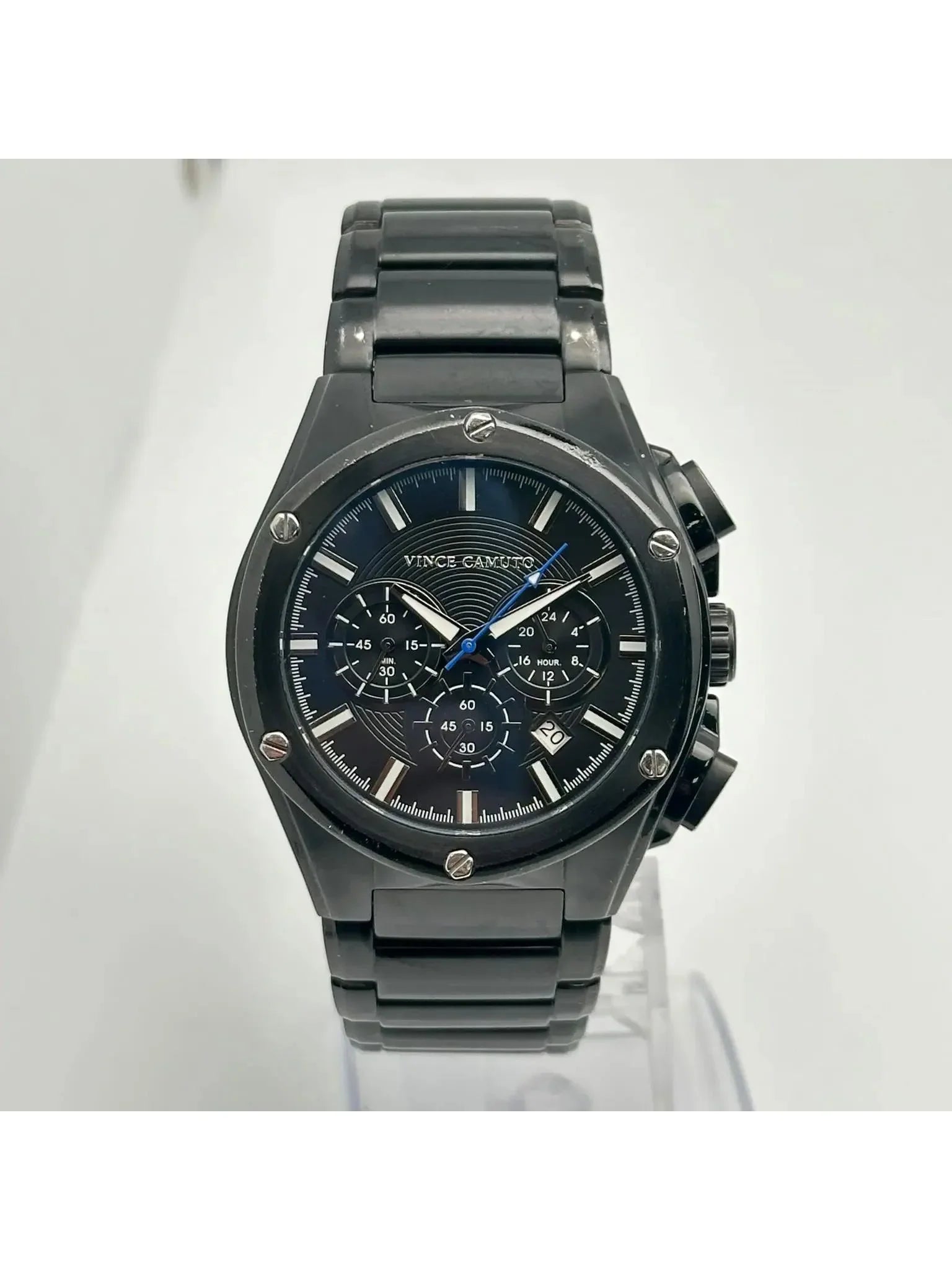 Pre-owned Vince Camuto 45mm Steel Black Dial Mens Quartz Watch /1065BK (Good)