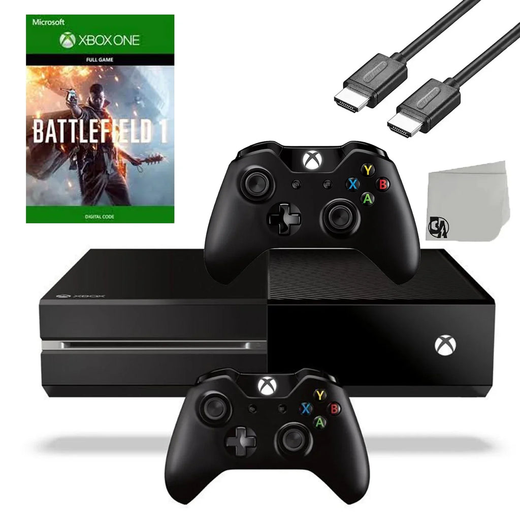 Pre-Owned Microsoft Xbox One Original 500GB Gaming Console Black  Cable 2 Controller Included With Battlefield 1 Game   Bundle (Refurbished: Like New)