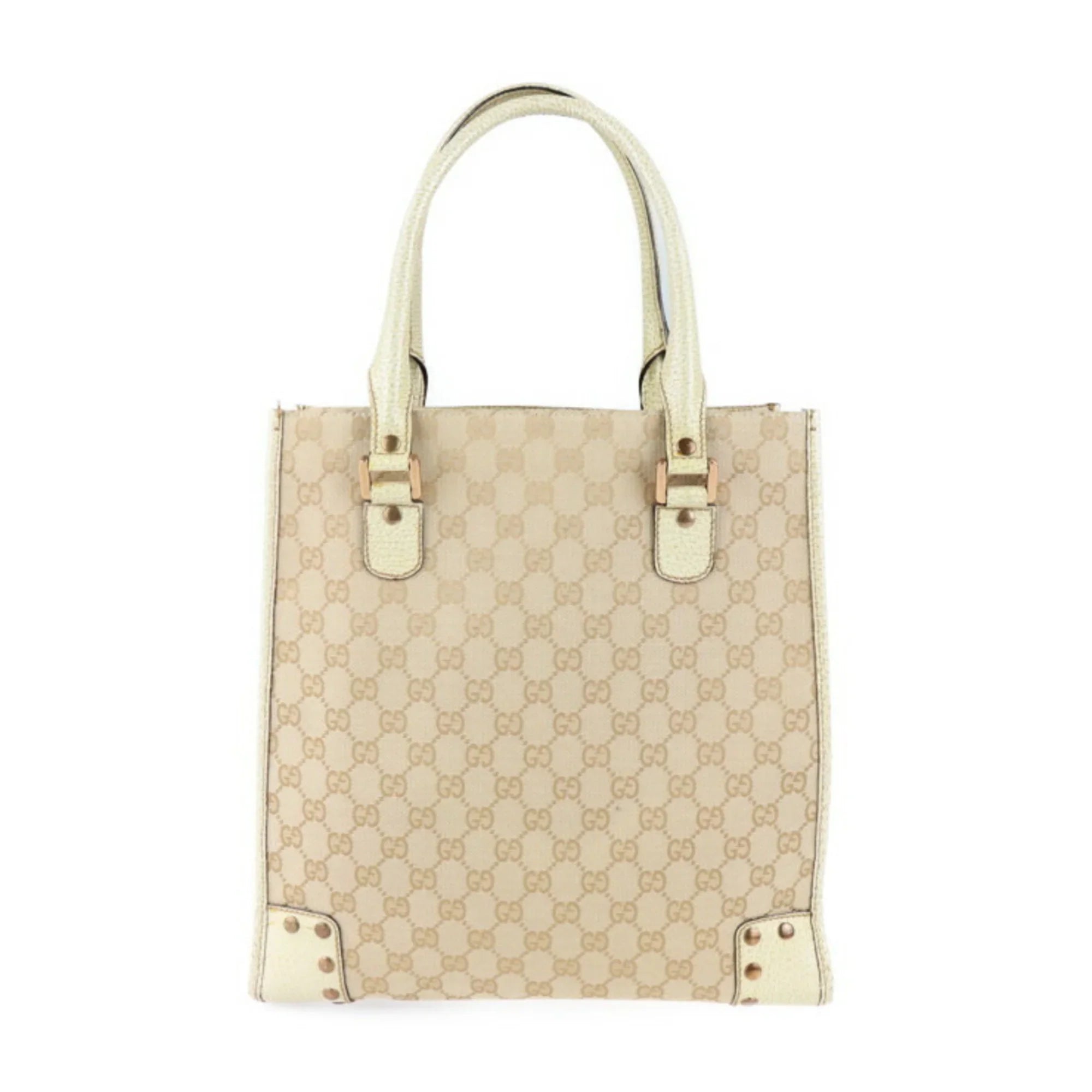 Pre-Owned  Gucci tote bag 124261  canvas leather beige ivory (Good)