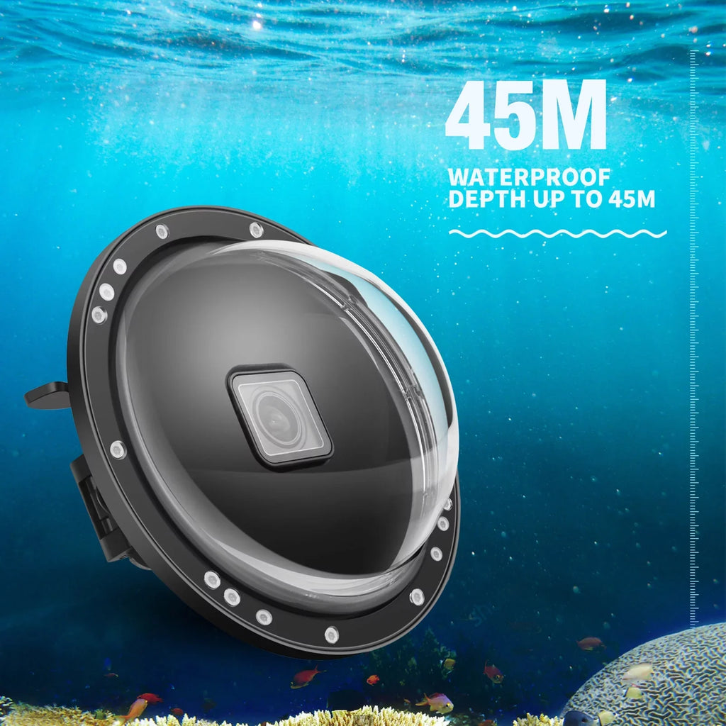 XTGP559 Camera Dual Handle Dome Port Waterproof Case Camera Protective Case 45m Waterproof 180° Wide Angle Replacement for   9 Black