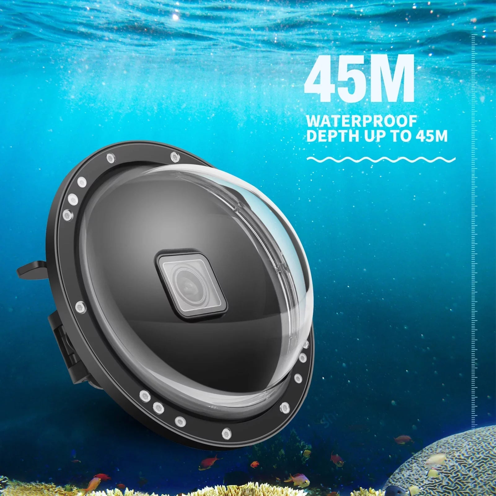 XTGP559 Camera Dual Handle Dome Port Waterproof Case Camera Protective Case 45m Waterproof 180° Wide Angle Replacement for   9 Black