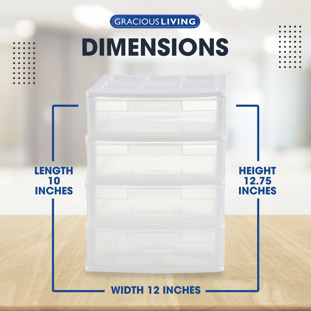 Gracious Living 4 Drawer Desktop Storage w/ Organizer Lid, White (4 Pack)