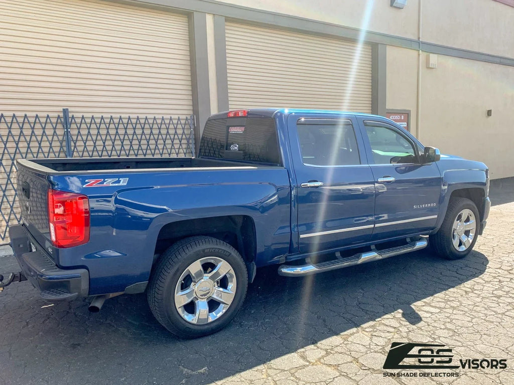 Extreme Online Store Fits  2014-2018 Chevrolet Silverado 1500 Crew Cab Models |  Visors - Style   Side Vents Window Deflectors Rain Guards