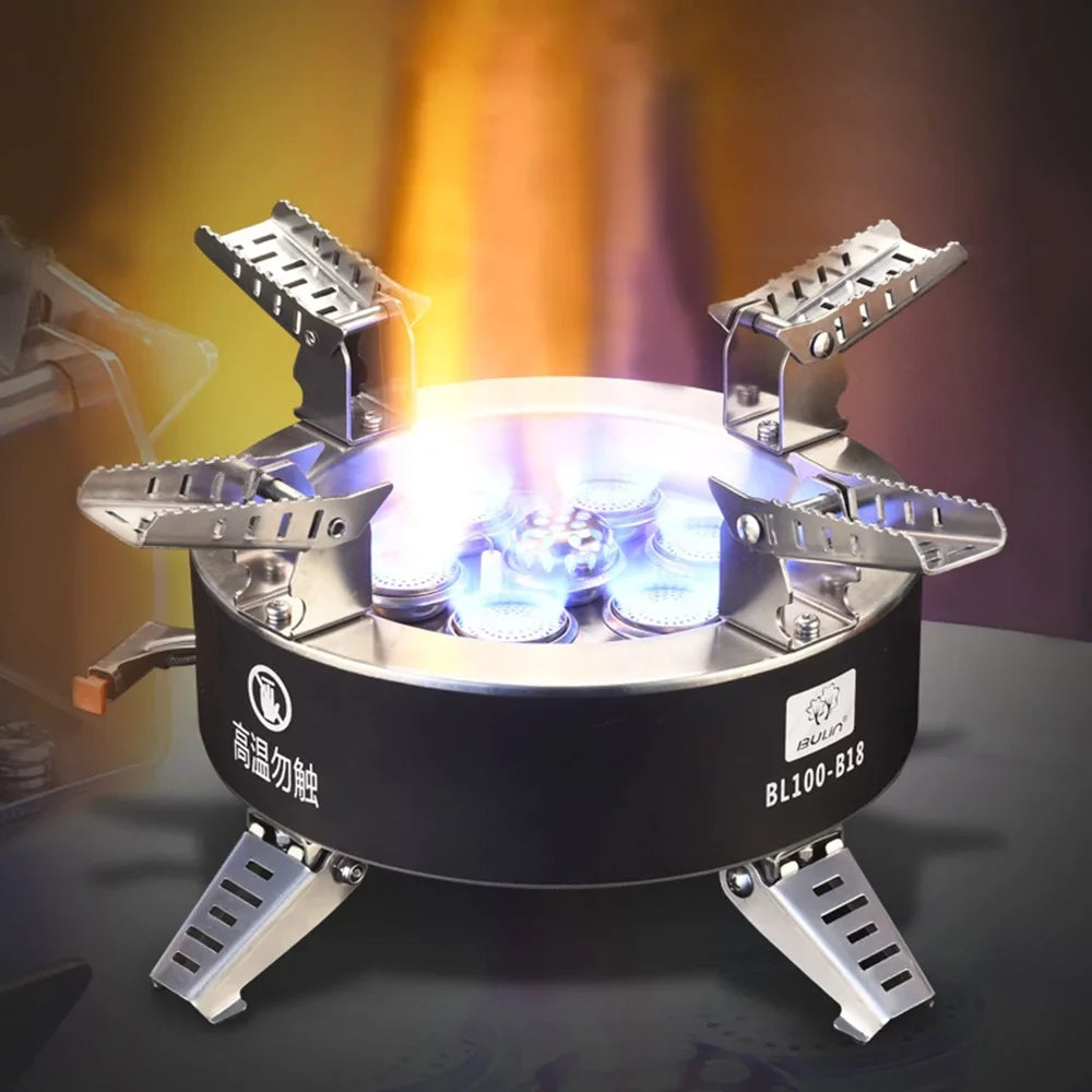 18000W High-power Camping Stove with Piezo Ignition Windproof Seven-core Gas Stove Foldable Backpacking Stove For Fishing Hiking Traveling