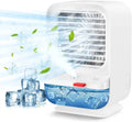 Sholov Portable Air Conditioner Fan Mini Personal Evaporative Air Cooler 90 Shaking Head with Battery with 3 Speeds & 2 Misting &  Light for Home, Bedroom, Travel & Office,  Charging, White