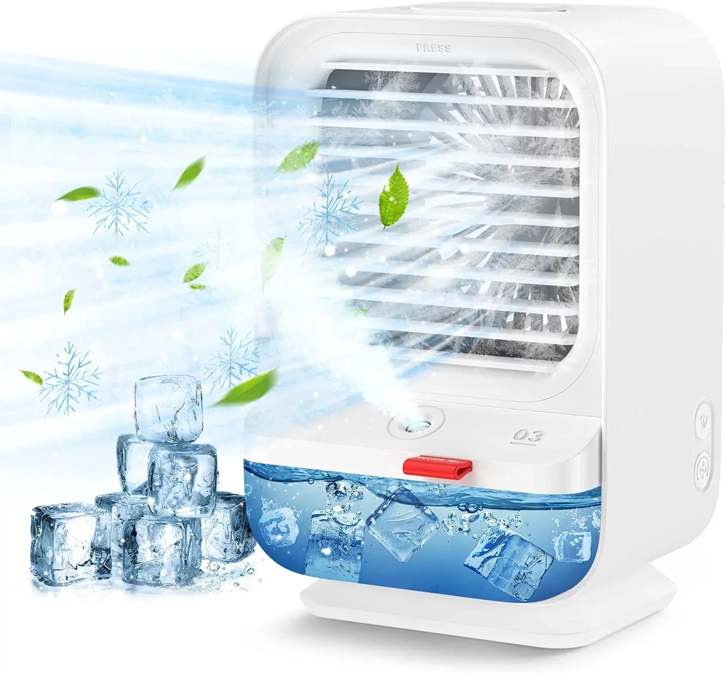 Sholov Portable Air Conditioner Fan Mini Personal Evaporative Air Cooler 90 Shaking Head with Battery with 3 Speeds & 2 Misting &  Light for Home, Bedroom, Travel & Office,  Charging, White
