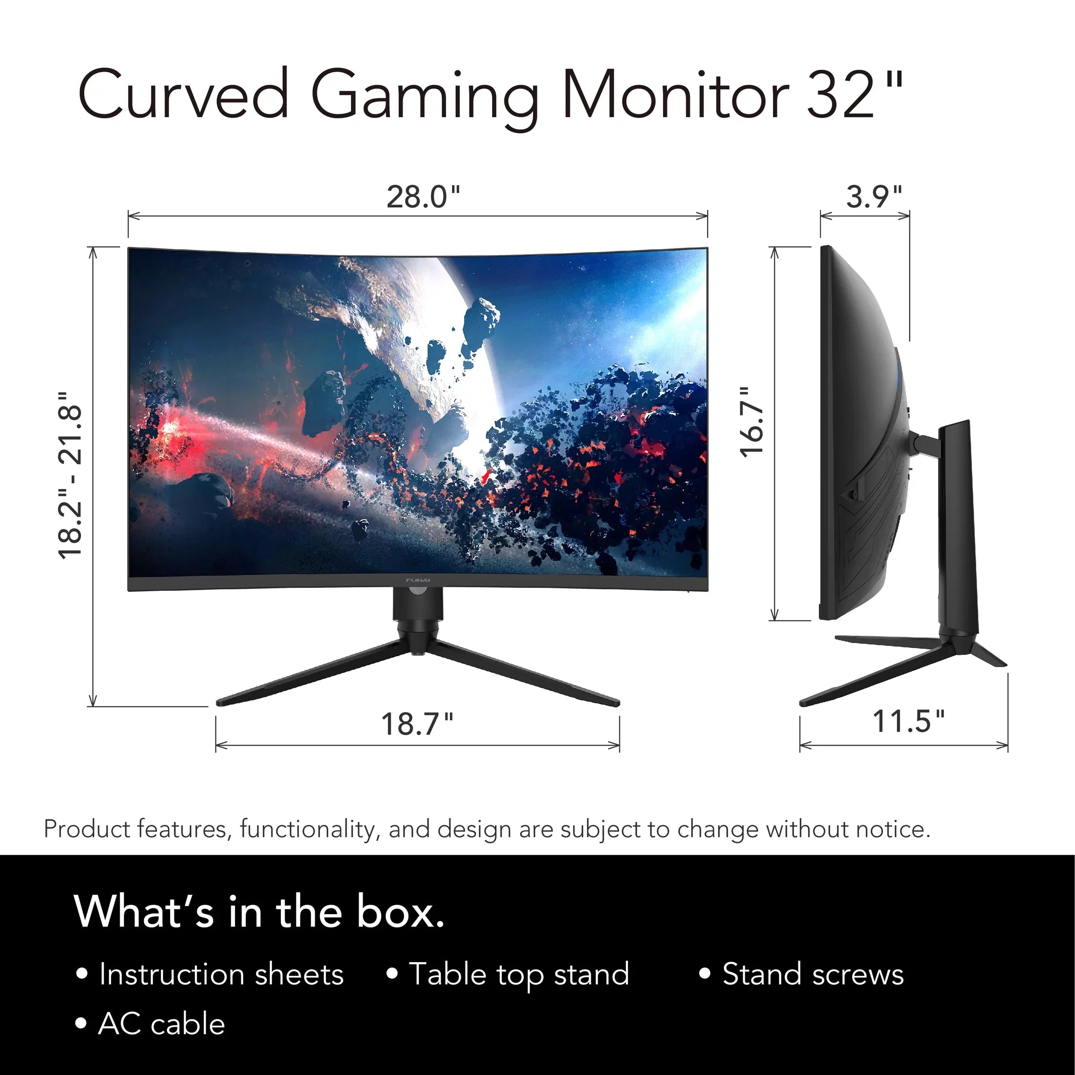 Funai 32"  Curved 240Hz, 1ms, , ,  FreeSync™ Premium Enabled Gaming Monitor (-32C545)