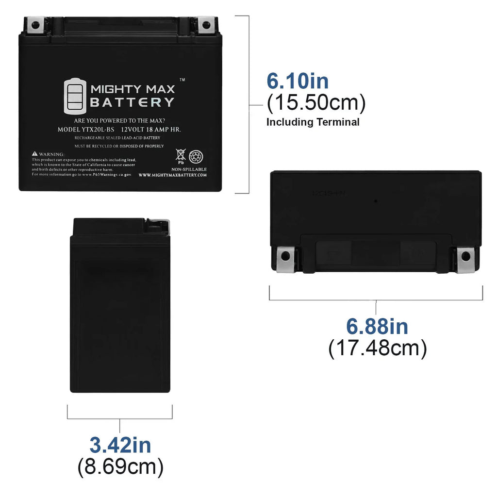 YTX20L- Battery Replacement for Yamaha 973 Nytro 06-07