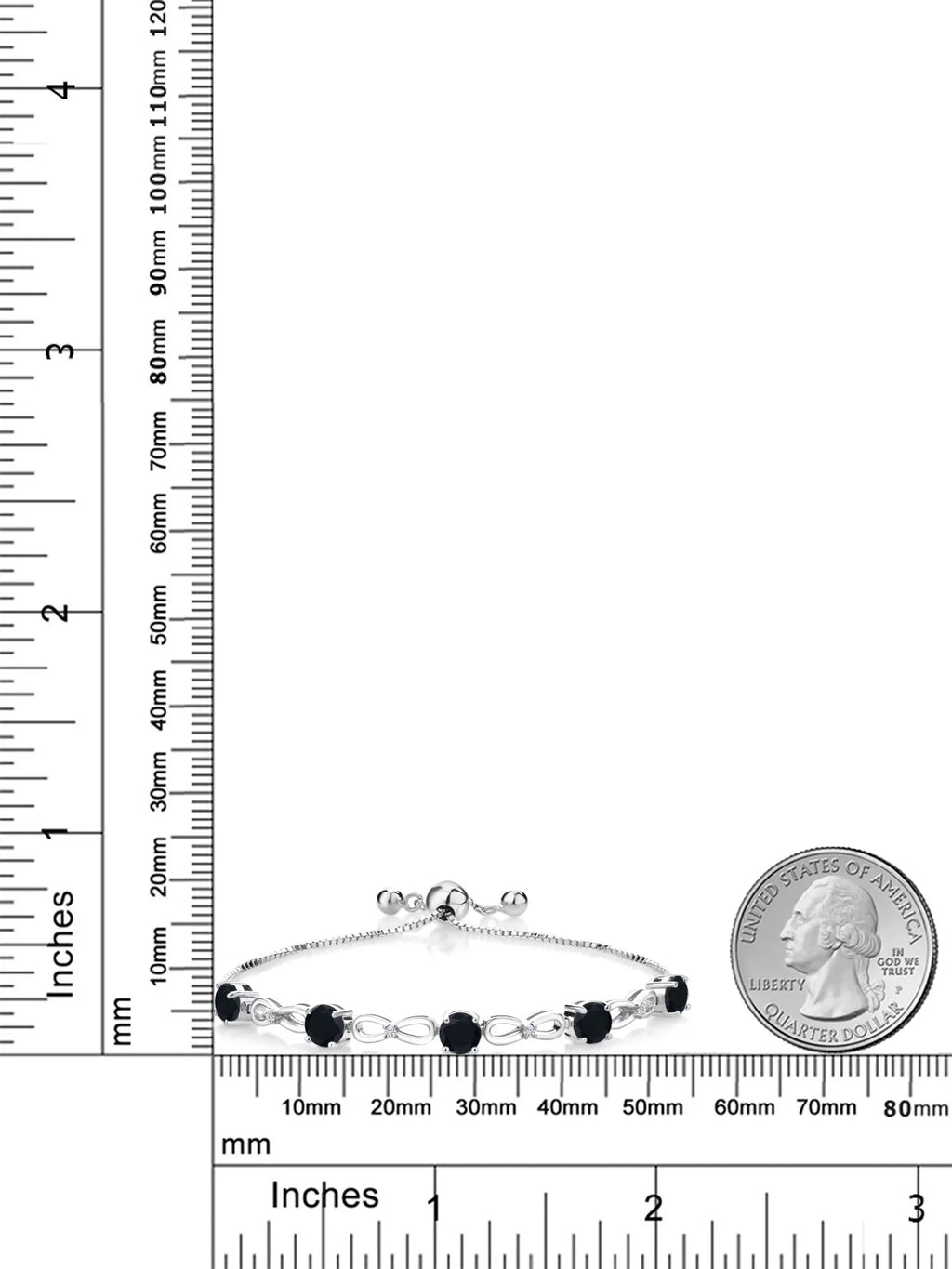 Gem Stone King 925 Sterling Silver Black Onyx and White Lab Grown Diamond Infinity Tennis Bracelet For Women (2.42 Cttw, Gemstone Birthstone, Round 5MM, Fully Adjustable Up to 9 inch)
