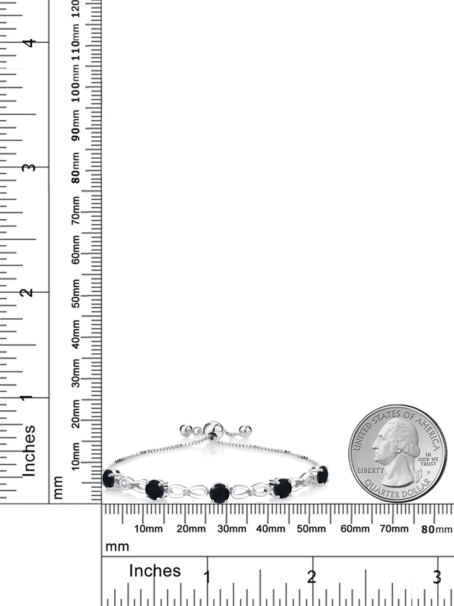 Gem Stone King 925 Sterling Silver Black Onyx and White Lab Grown Diamond Infinity Tennis Bracelet For Women (2.42 Cttw, Gemstone Birthstone, Round 5MM, Fully Adjustable Up to 9 inch)