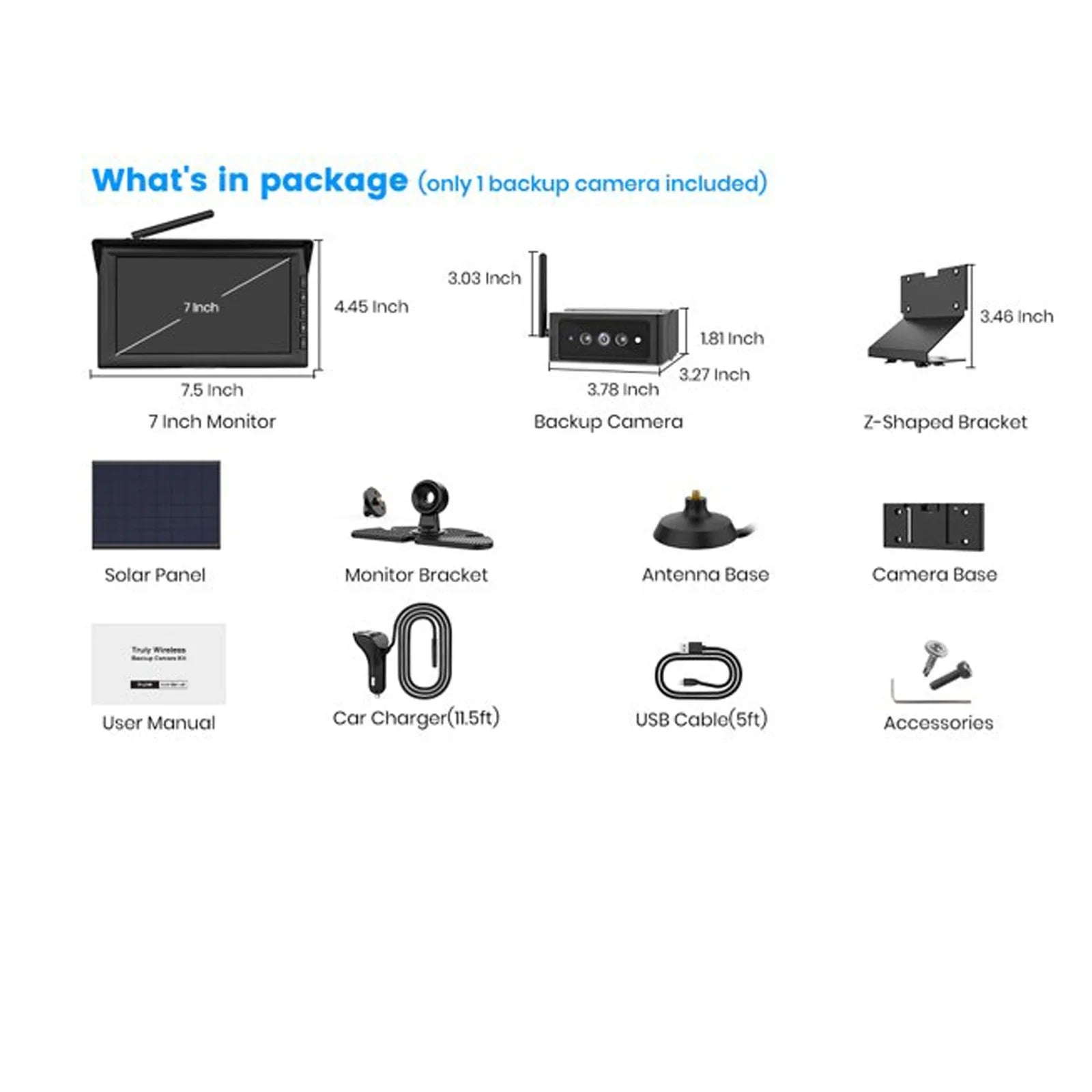 Auto-Vox Wireless Solar Backup Camera 7"  Monitor Kit Support 2 Cameras  Night Vision Reverse Camera for Truck  Trailer Van Solar4