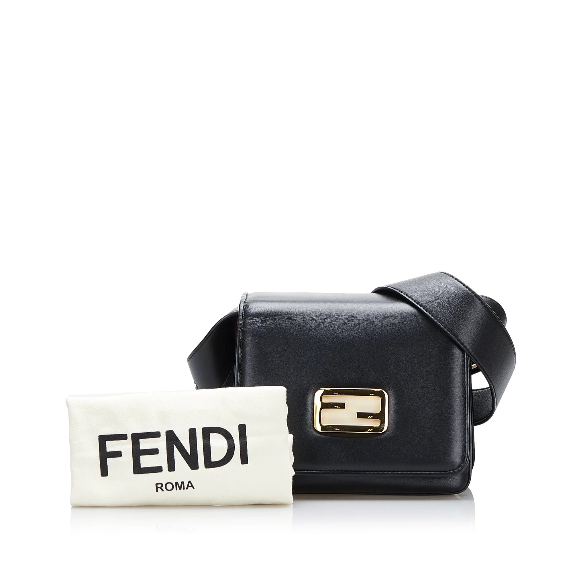 Pre-Owned Authenticated Fendi Small  Crossbody Bag Calf Leather Black Unisex (Good)