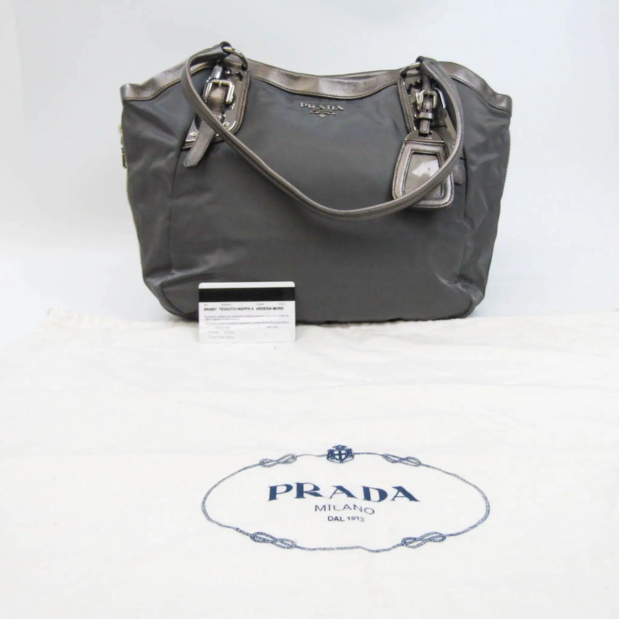 Pre-Owned Prada BR4007 Women's Tessuto,Leather Tote Bag Bronze,Gray (Good)