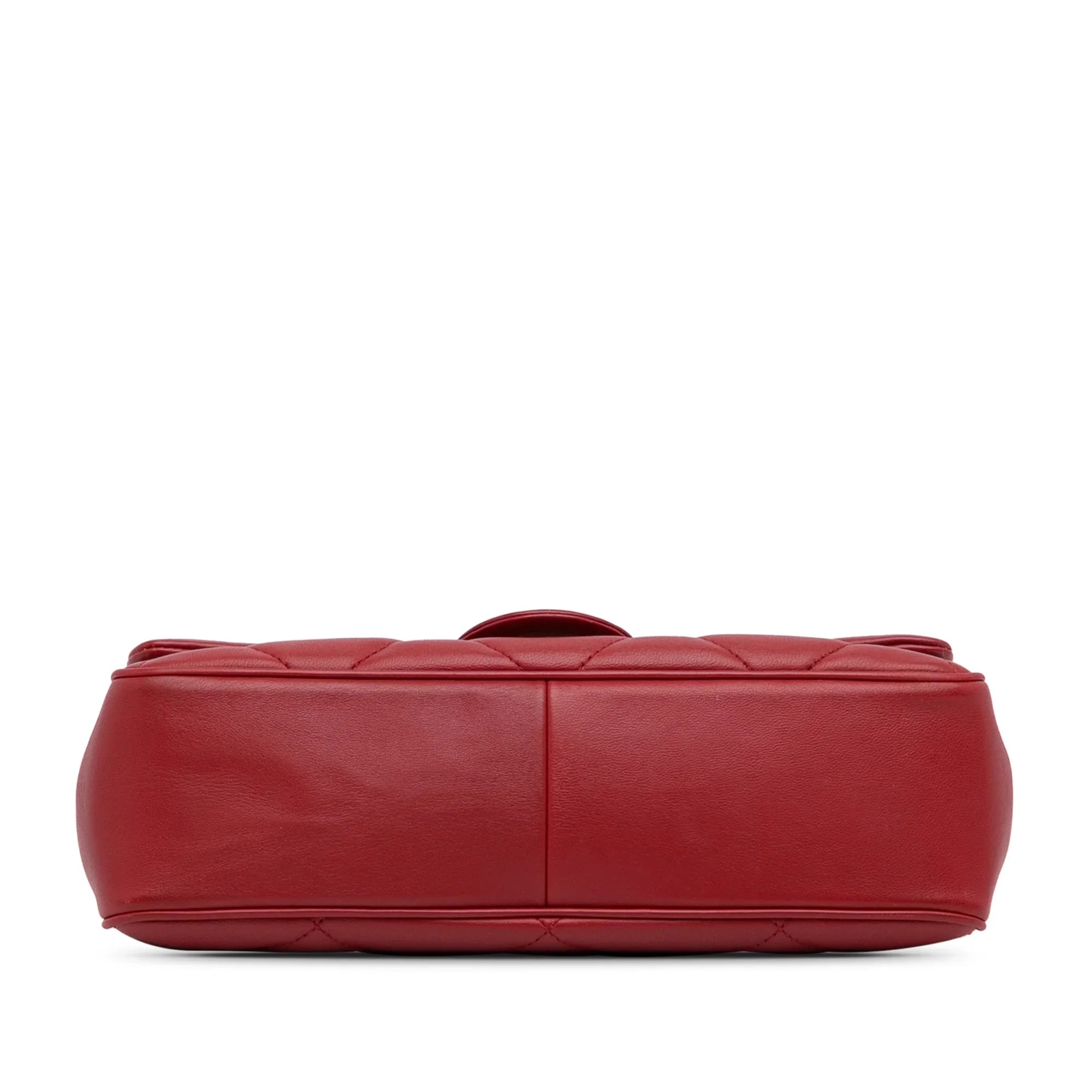 Pre-Owned Authenticated Chanel Small Easy Carry Flap Bag Lambskin Leather Red Satchel Unisex (Good)