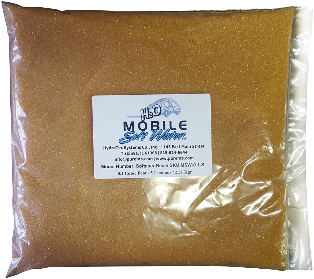 Mobile-soft-water™ Water Softener Resin(Cation) Ion-Exchange 0.1 Cubic Foot - 5.1 pounds -2.31 Kg.; Packaged for , portable style water softeners or any other resin replacement applications.