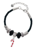 Delight Jewelry Silvertone 3-D Red Enamel Candy Cane Aunt Celtic Knot Leather Bead Bracelet, 7"+2" Extender