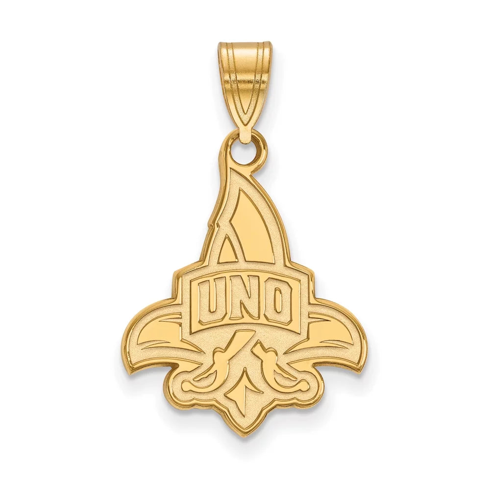 14k Yellow Gold LogoArt Official Licensed Collegiate University of New Orleans () Large Pendant