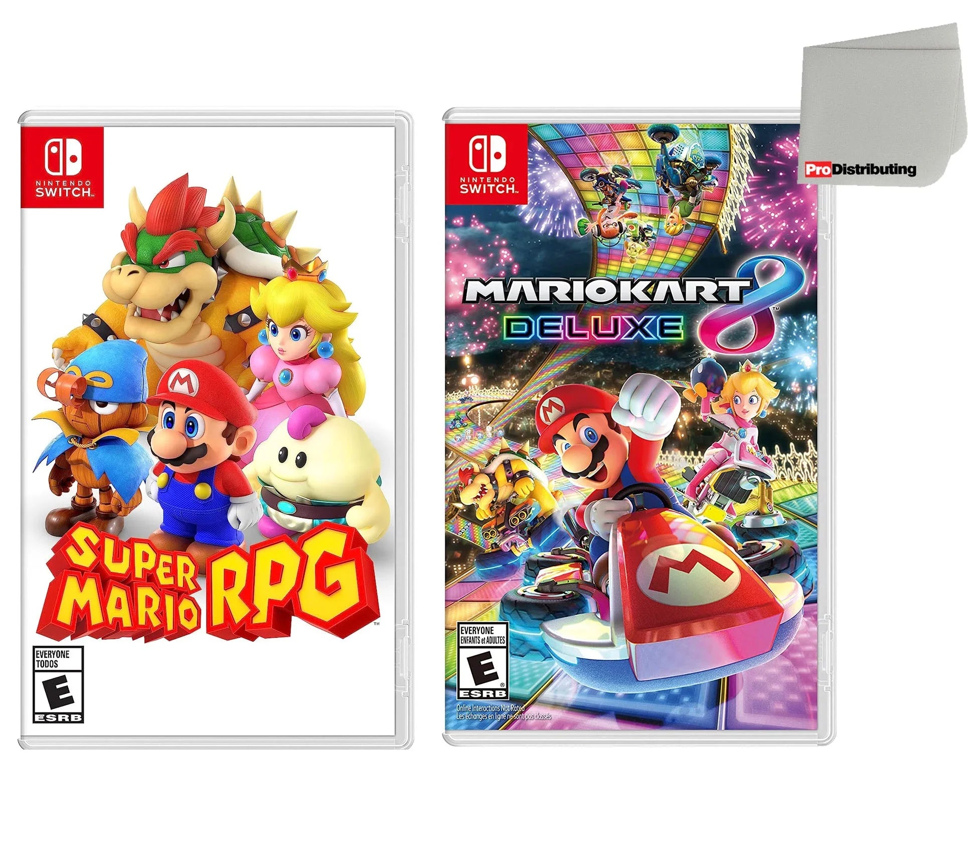 Super Mario  and Mario Kart 8 Two Game Bundle - Nintendo Switch with Screen Cleaning Cloth