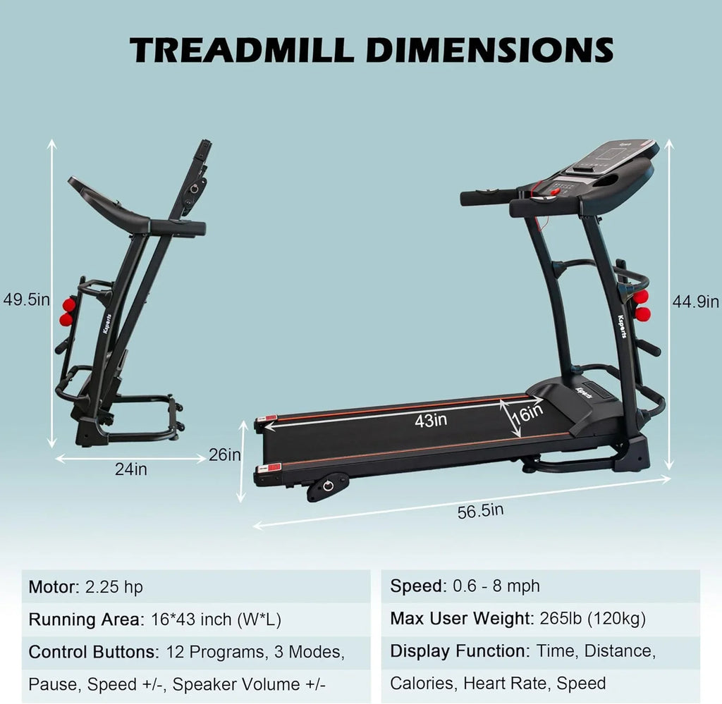 Foldable 16.5 Inch Fitness Portable Treadmill With Bluetooth Connectivity,  Display, And Tracking Apps For Home Gym Equipment, Black