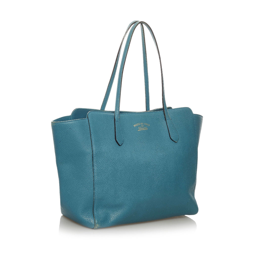 Pre-Owned Authenticated Gucci Medium Swing Tote Bag Calf Leather Blue Women (Good)