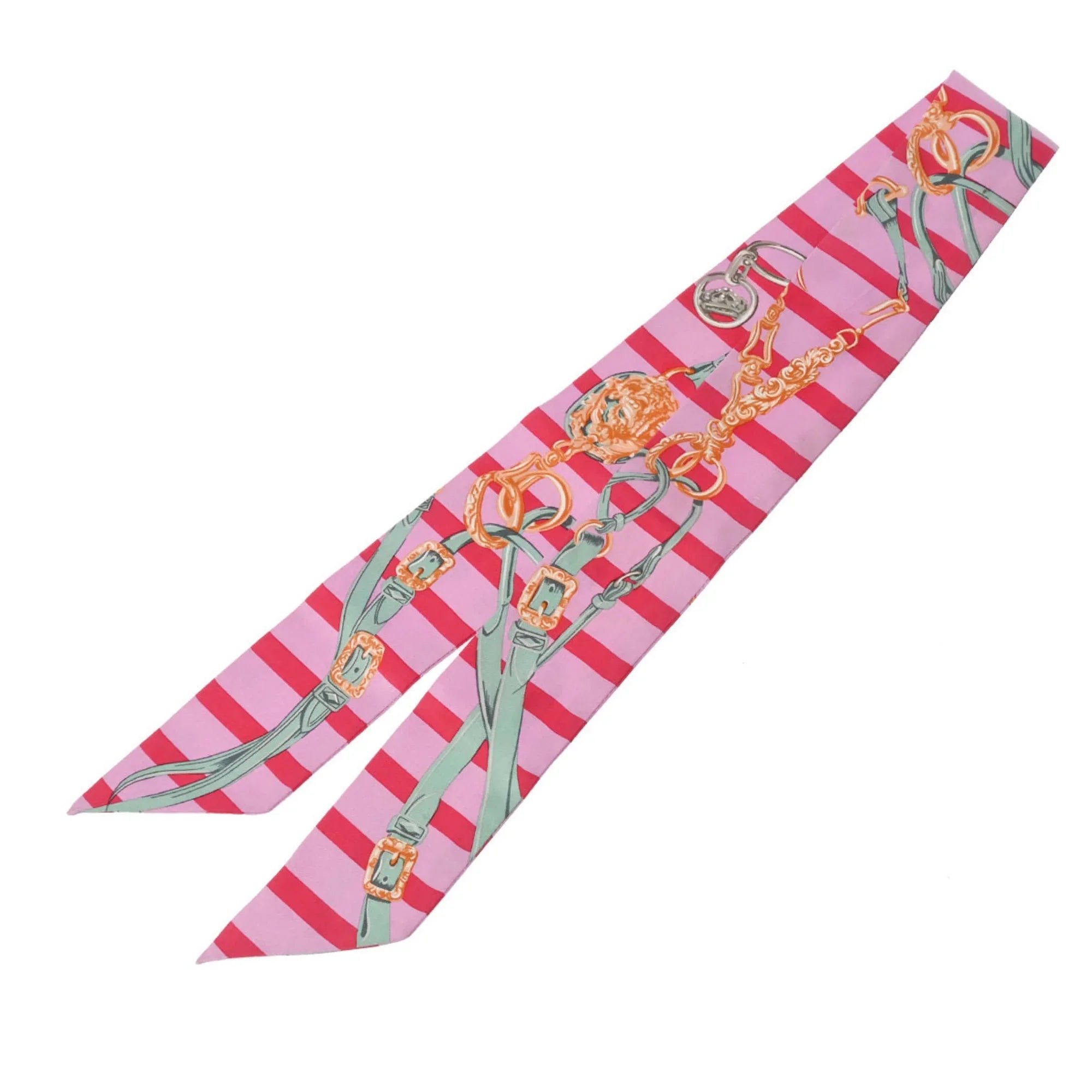 Pre-Owned  Twilly    Old Tag Pink/Red/Green - Women's 100% Silk Scarf Muffler (Fair)