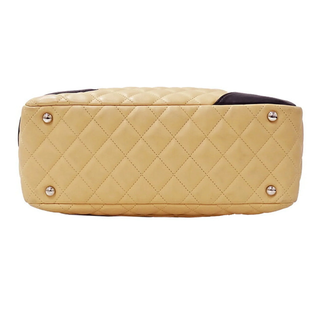 Pre-Owned  Bag Cambon Women's Handbag Lambskin Beige Black (Fair)