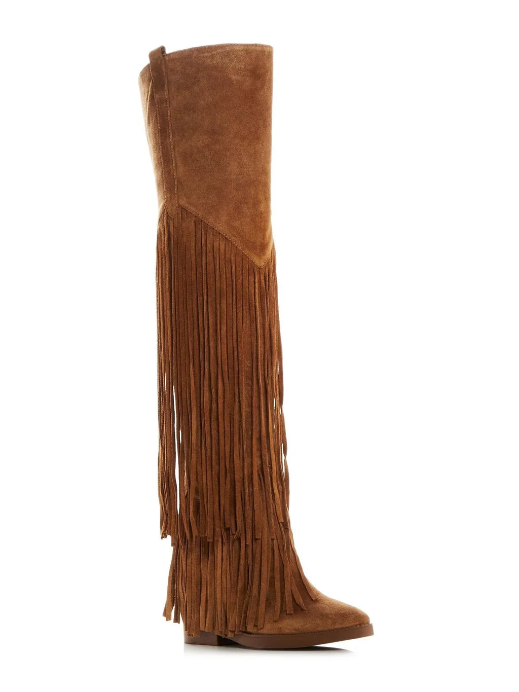 Womens Brown Fringed Padded Gipsy Almond Toe Leather Boots Shoes 35