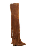 Womens Brown Fringed Padded Gipsy Almond Toe Leather Boots Shoes 35