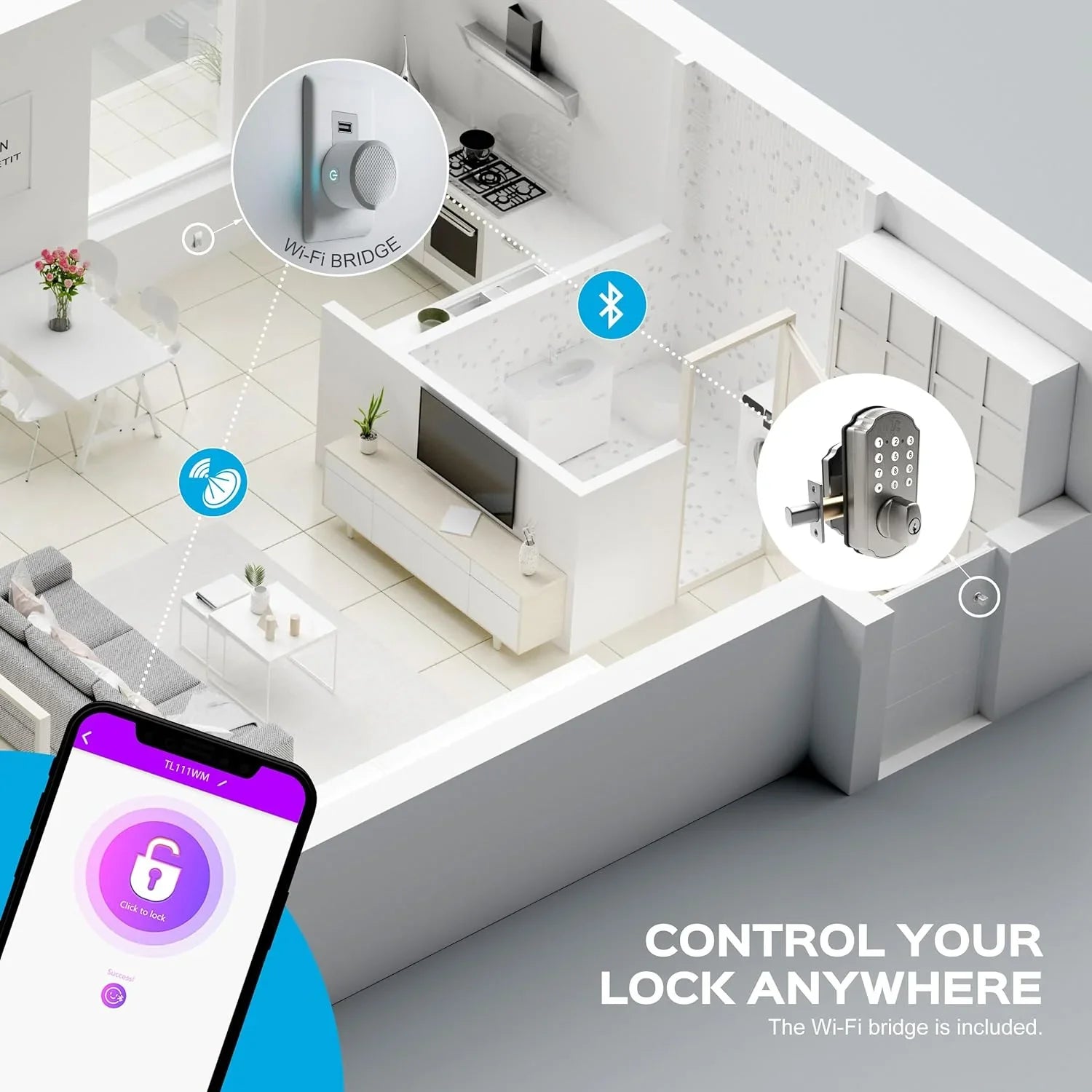 TurboLock TL115 Keyless Entry Door Lock Smart Deadbolt with Electronic Keypad for Front Door Home Mobile App Brushed Nickel
