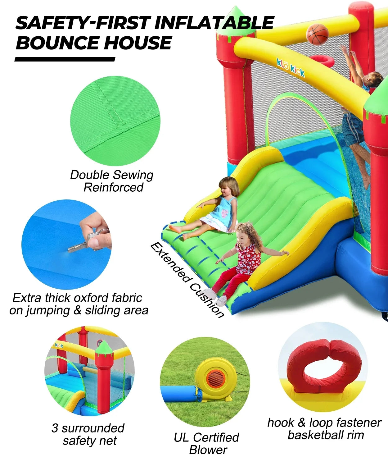 15'x 12' Large Bounce House 840D Oxford Inflatable Bouncers for 6 Kids with Blower & Slide for 3-10 Years, Child, Adult, Infant, Teen, Tween