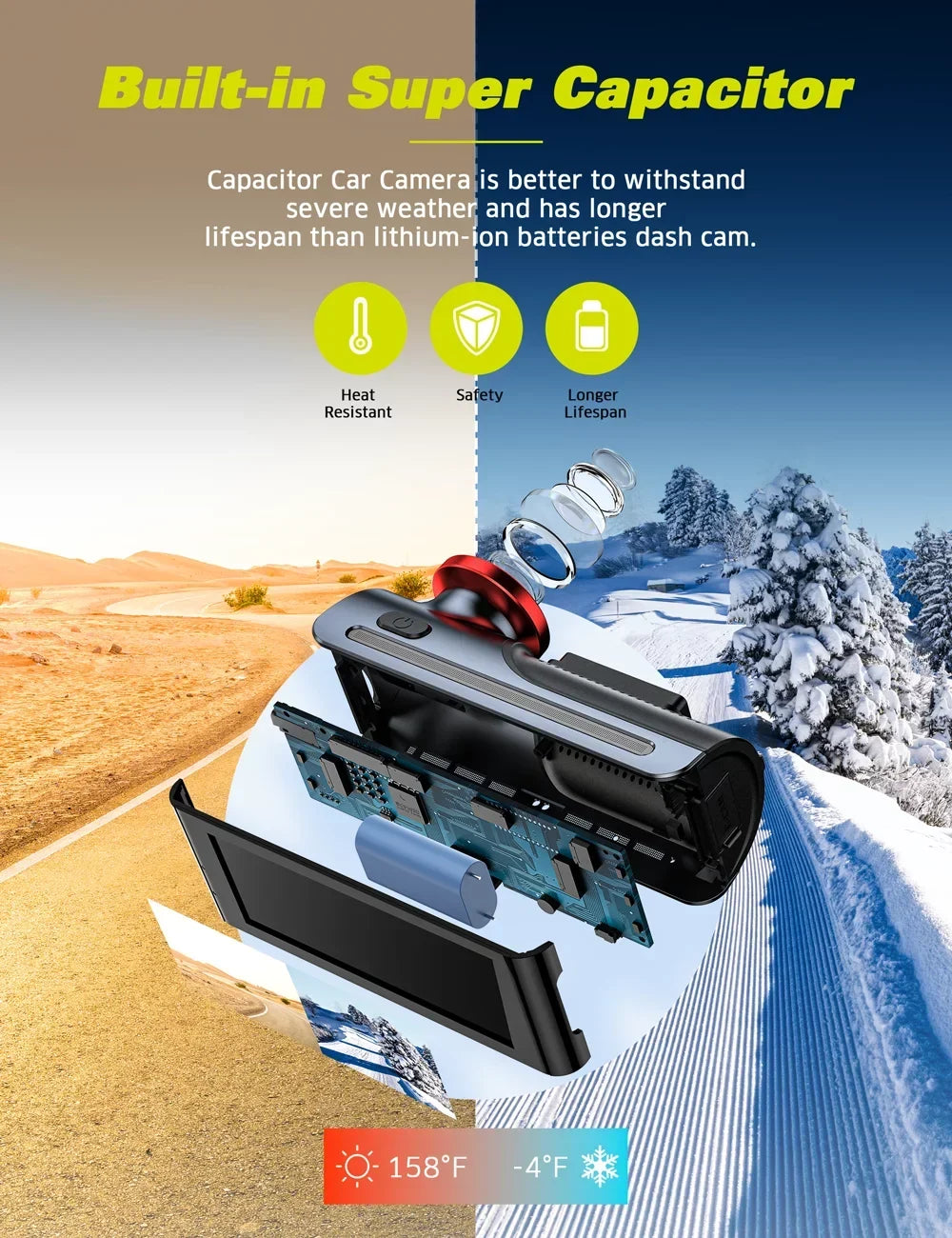 Toguard 4K Dual Dash Cam Front and Rear with WiFi , 3.16"  Touch Screen Capacitor Car Camera W/Motion Activated Sensor Emergency Lock