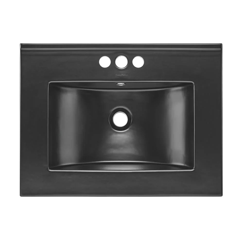 24" Vanity Top Bathroom Sink with 4" Centerset Faucet Holes in Matte Black
