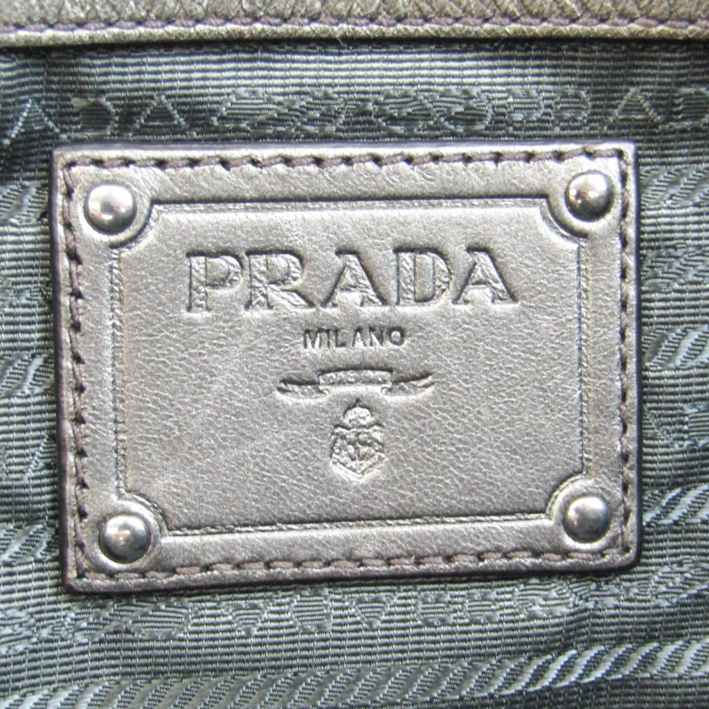 Pre-Owned Prada BR4007 Women's Tessuto,Leather Tote Bag Bronze,Gray (Good)