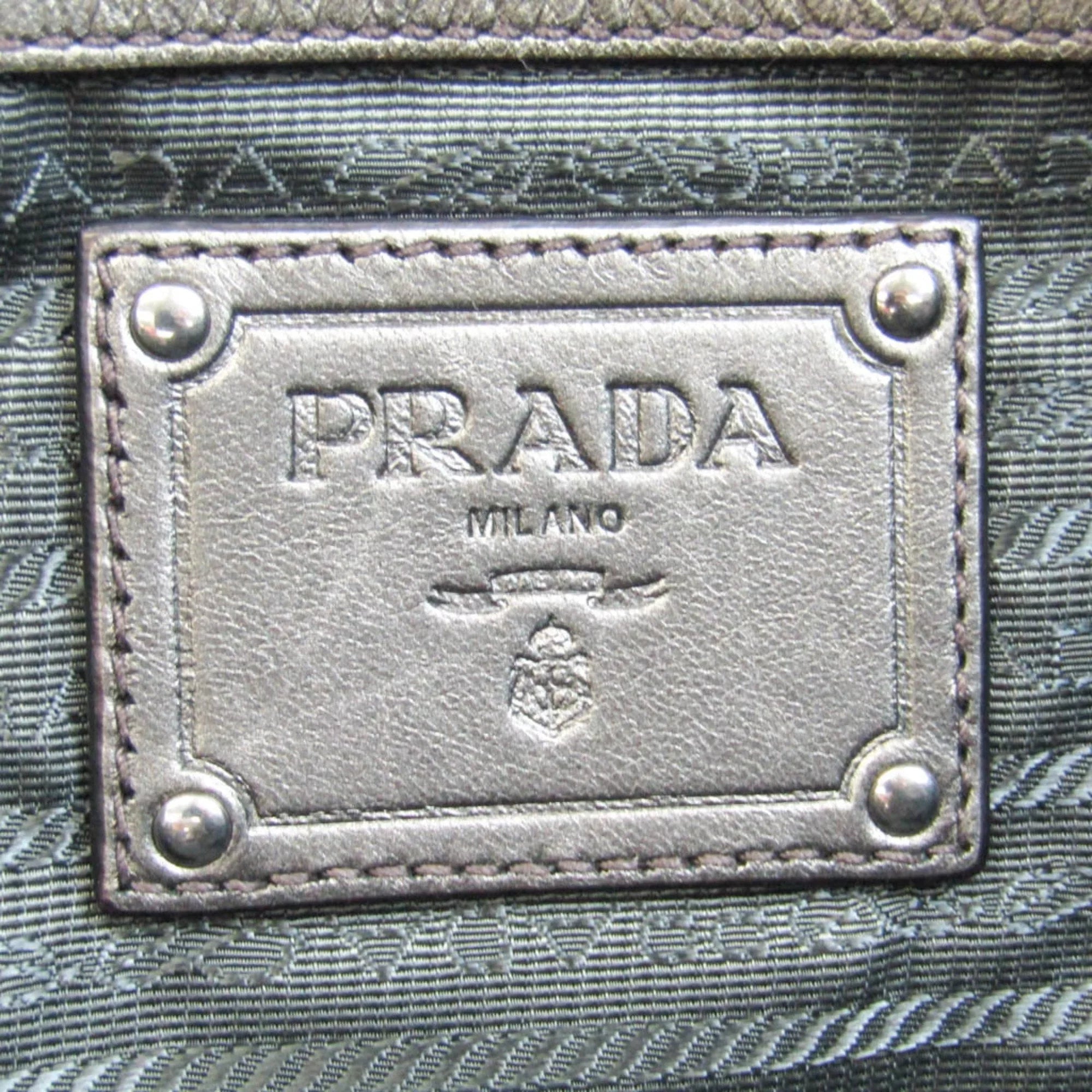 Pre-Owned Prada BR4007 Women's Tessuto,Leather Tote Bag Bronze,Gray (Good)