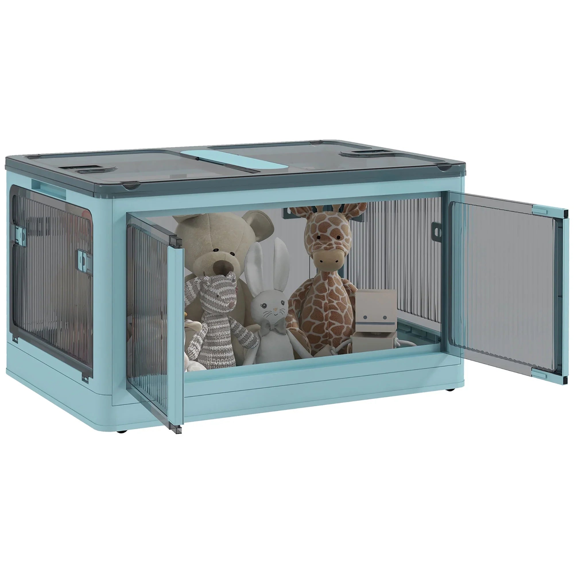Stackable Storage Bins with Lids, Wheels, and Collapsible, Blue