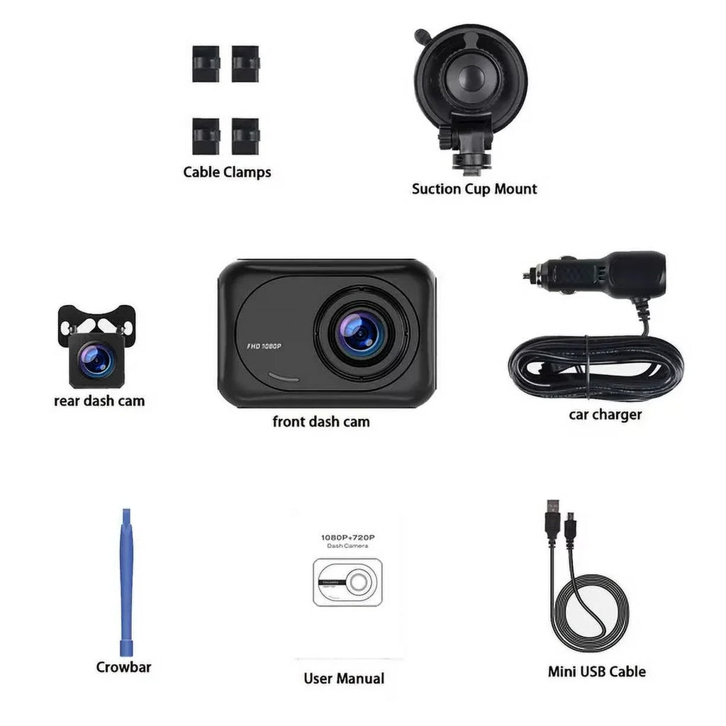 Dash Cam Front and Rear, 1080P Dash Camera, Dashcam with Night Vision, Car Camera with 2.45-inch  Display, Parking Mode, G-Sensor, Loop Recording,