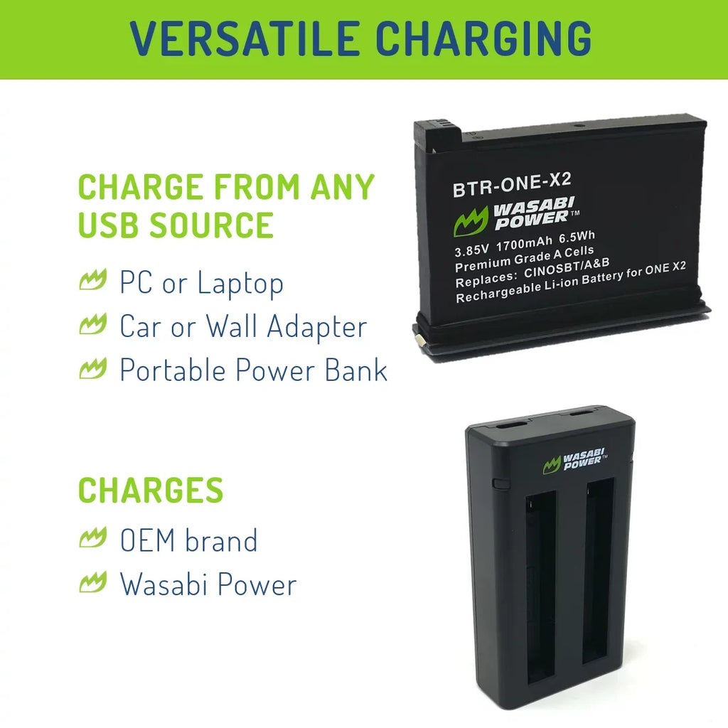 Wasabi Power Battery (2-Pack) and Dual Charger for Insta360  X2 (Not Waterproof)