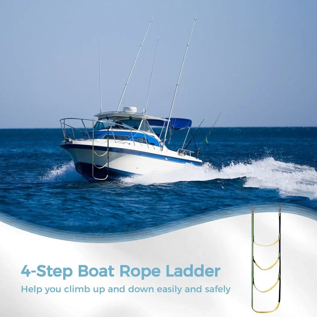 4-Step Boat Rope Ladder, Portable Rope Boarding Ladder, Foldable Outdoor Climbing Ladder, Heavy Duty Swim Ladder for Inflatable Boat, Sailboat, Kayak, Canoeing, Motorboat
