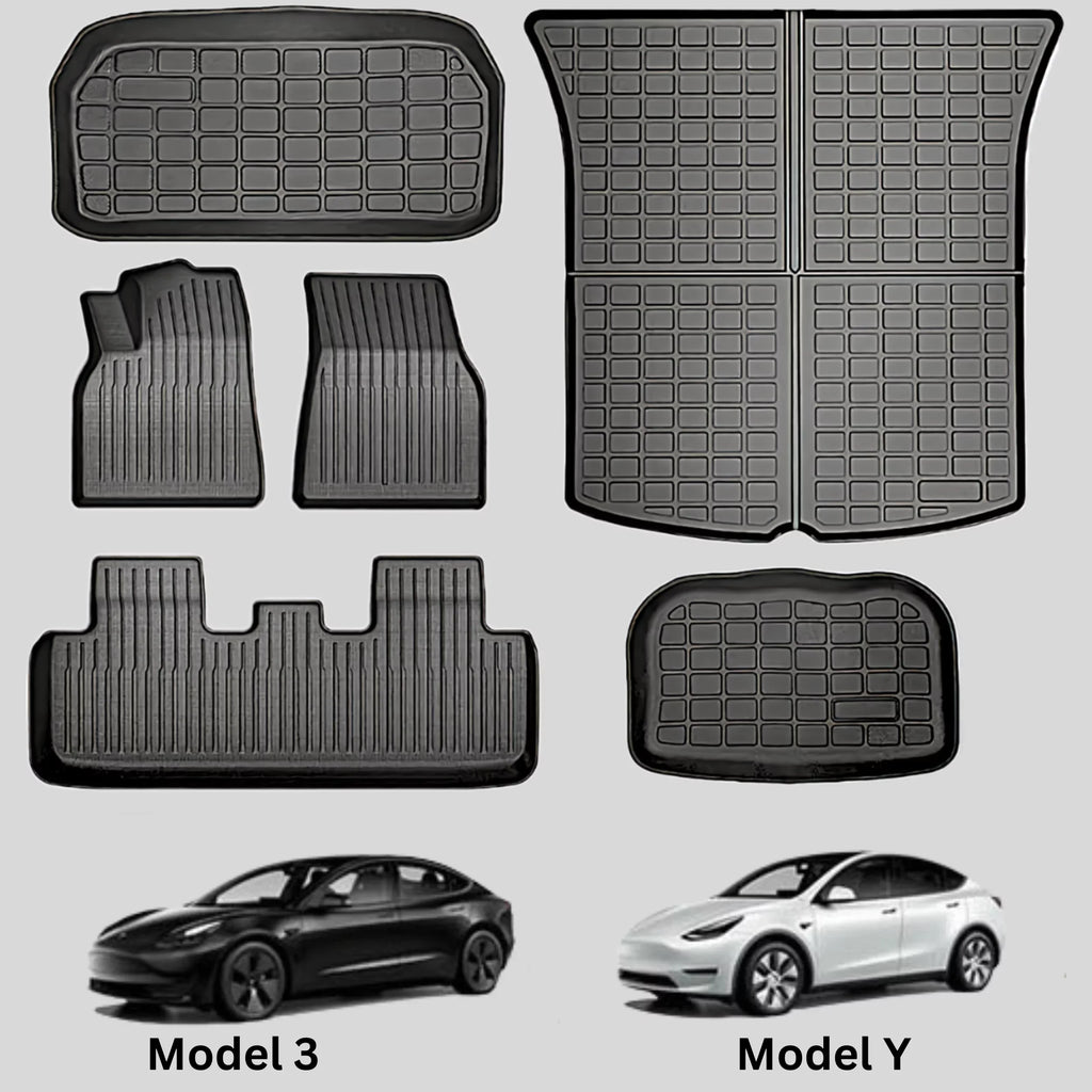 BunnyBird 6-Piece All Weather  Floor Mat Cargo Liner Trunk Mat for Tesla Model 3-5-Seater 2020-2023 Car Accessories
