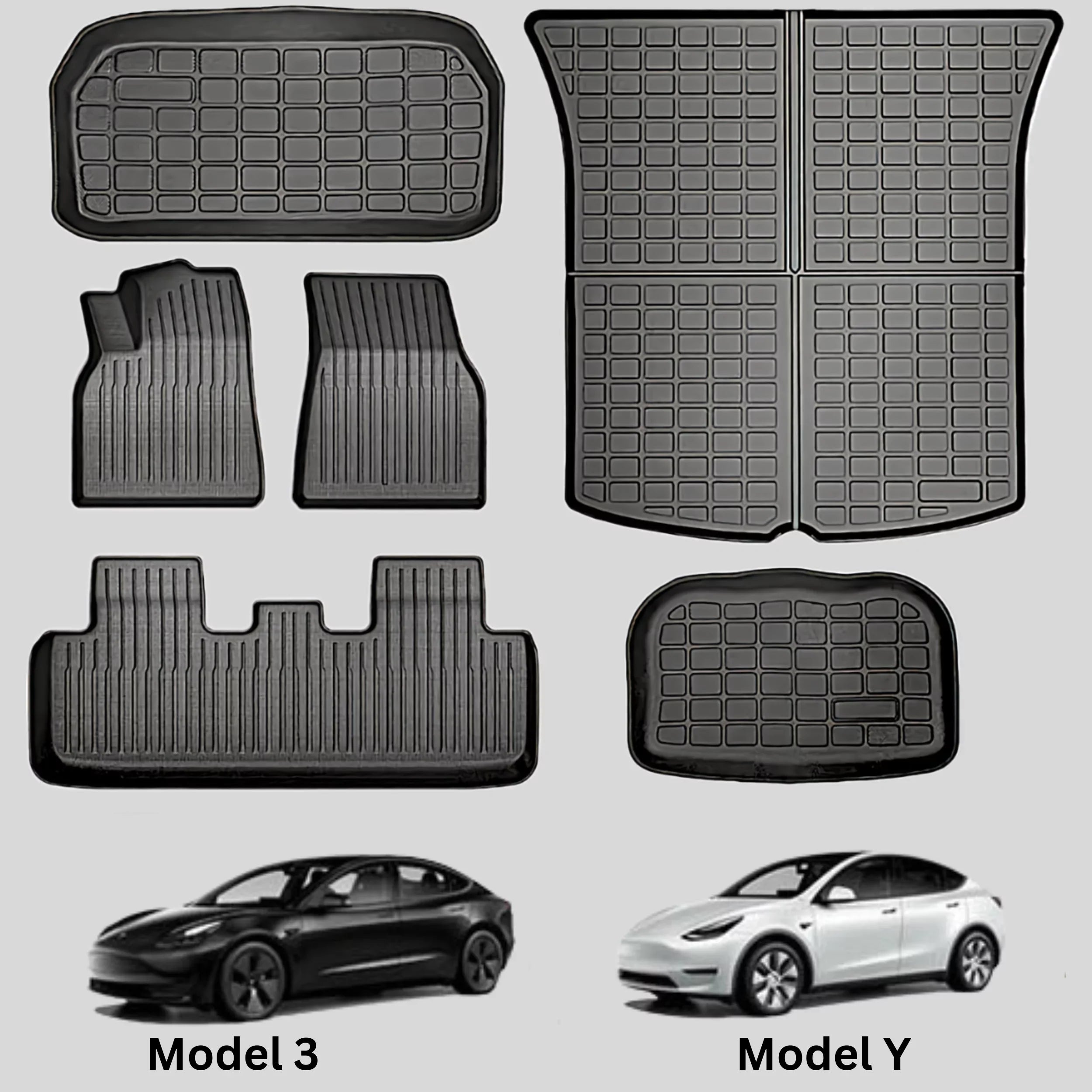 BunnyBird 6-Piece All Weather  Floor Mat Cargo Liner Trunk Mat for Tesla Model 3-5-Seater 2020-2023 Car Accessories