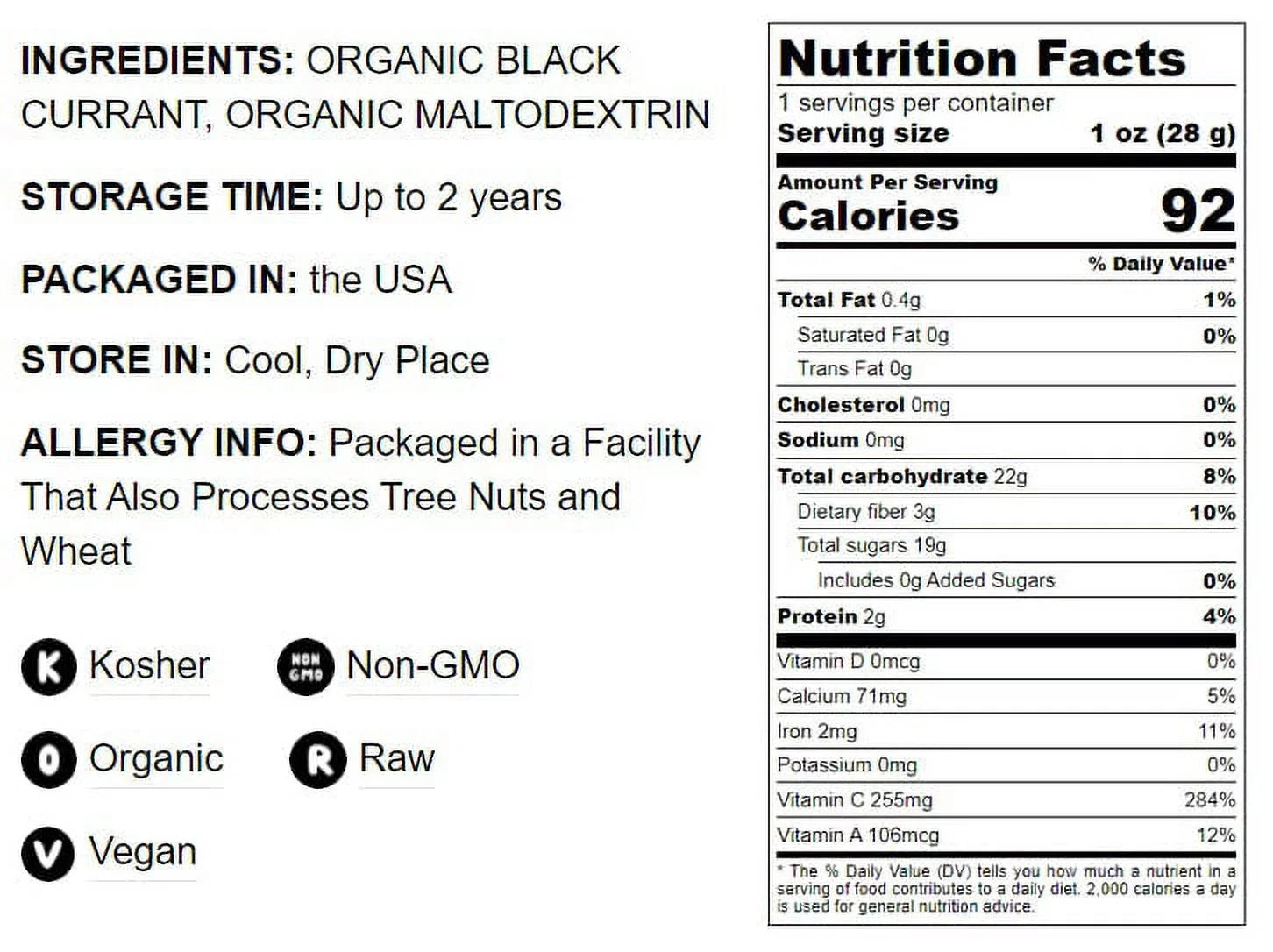 Organic Black Currant Powder, 2 Pounds — Non-, Raw, Vegan, Kosher — by Food to Live